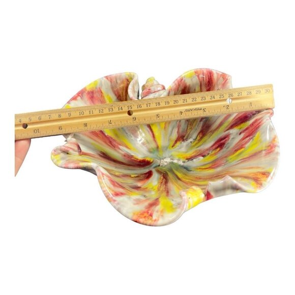 Mid Century Italian Pottery Splatter Glaze Bowl Dish Large Snail Shell Design - Picture 6 of 16